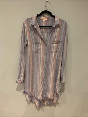 cloth & stone Blue, Pink and Cream Striped Button-Down Shirtdress